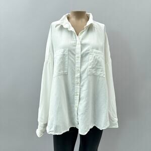 Tradlands Long Sleeve Button Up Linen Blend Shirt White Women's Size XXL